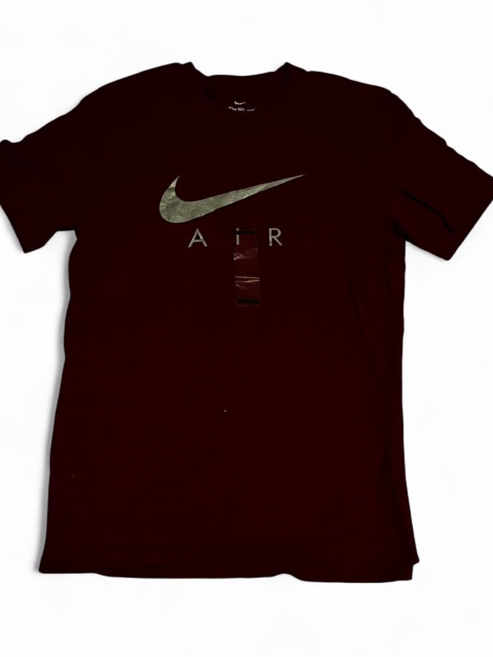 Nike Men's T-Shirt in Deep Maroon with Metallic Swoosh
